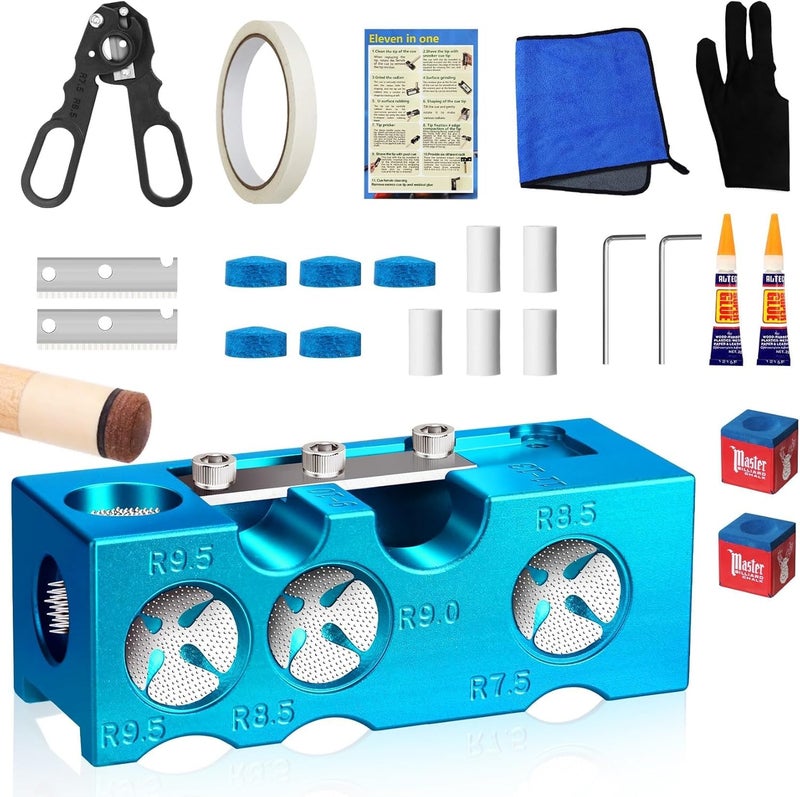 Northlet 11-in-1 Aluminum Alloy Pool Cue Tip Shaper, Pool cue Tips Replacement kit, Billiards Accessories Tool, Pool Stick Tips, Pool Table Accessories for Replacement and Shaping Cue Tips (Blue) - Image 1